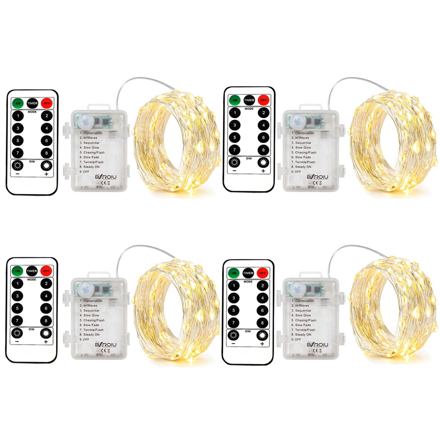 Bxroiu LED-Lichterkette Batterie 4x 5m 50 LEDs warmweiß