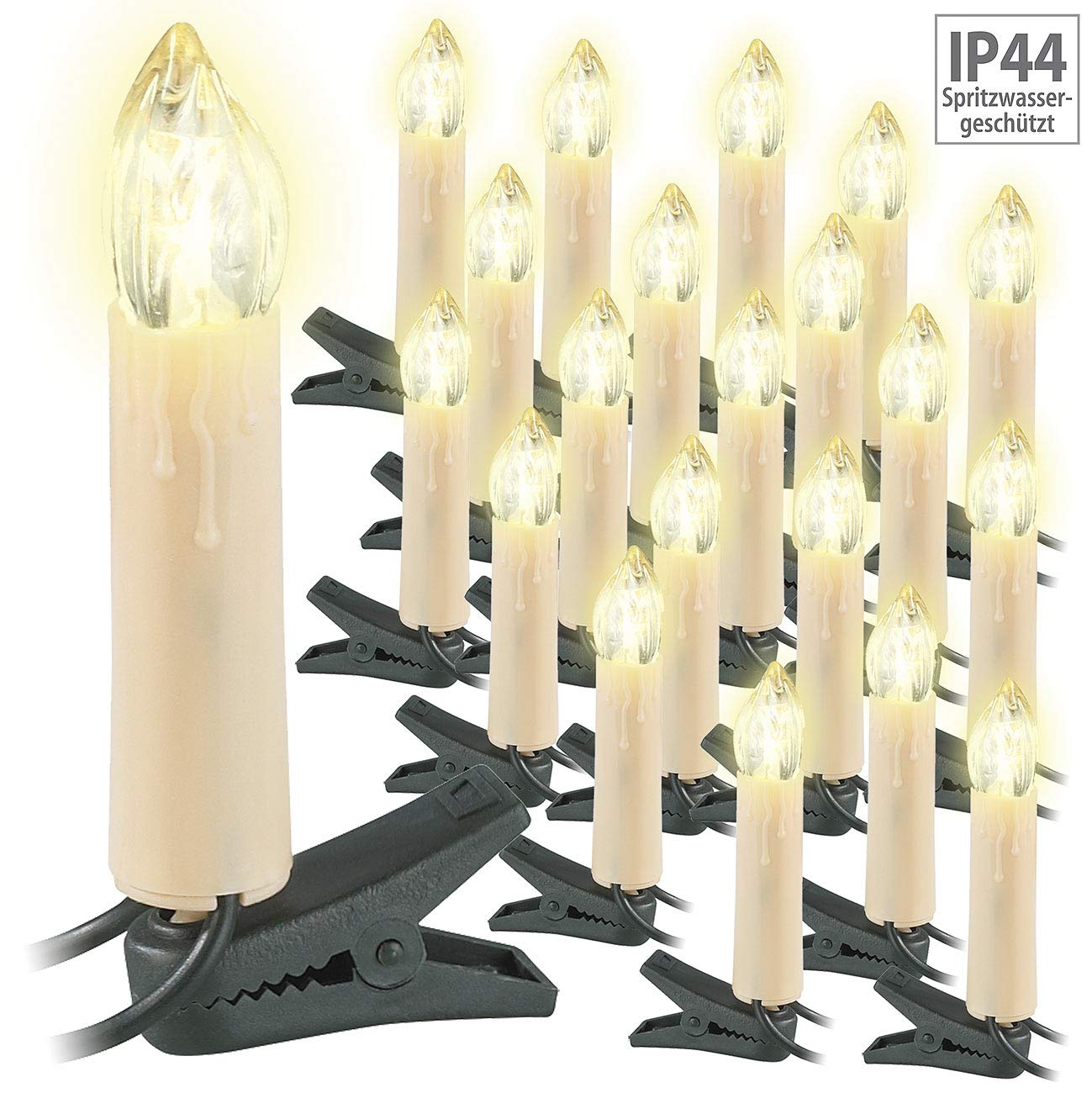 Lunartec Licht-Dekoration LED-Lichterkette 20 Kerzen warmweiß IP44