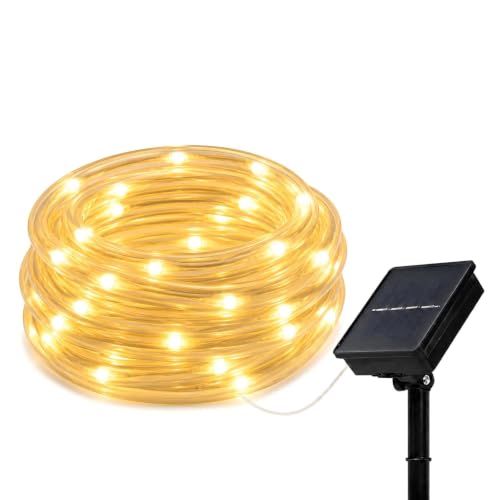 Bxroiu Lichtschlauch 10 m 100 LED Schlauch Weiß solar