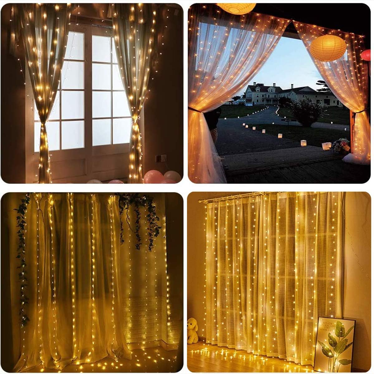 WEARXI Lichterketten Lichtvorhang 300 LED 3x3m warmweiß