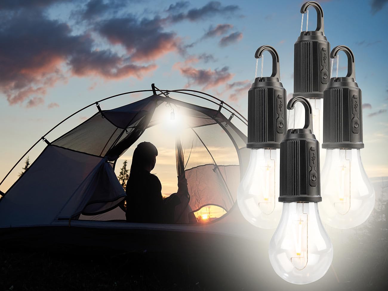 Lunartec Leuchtmittel LED-Akku-Glühbirne 4er-Set 120lm USB