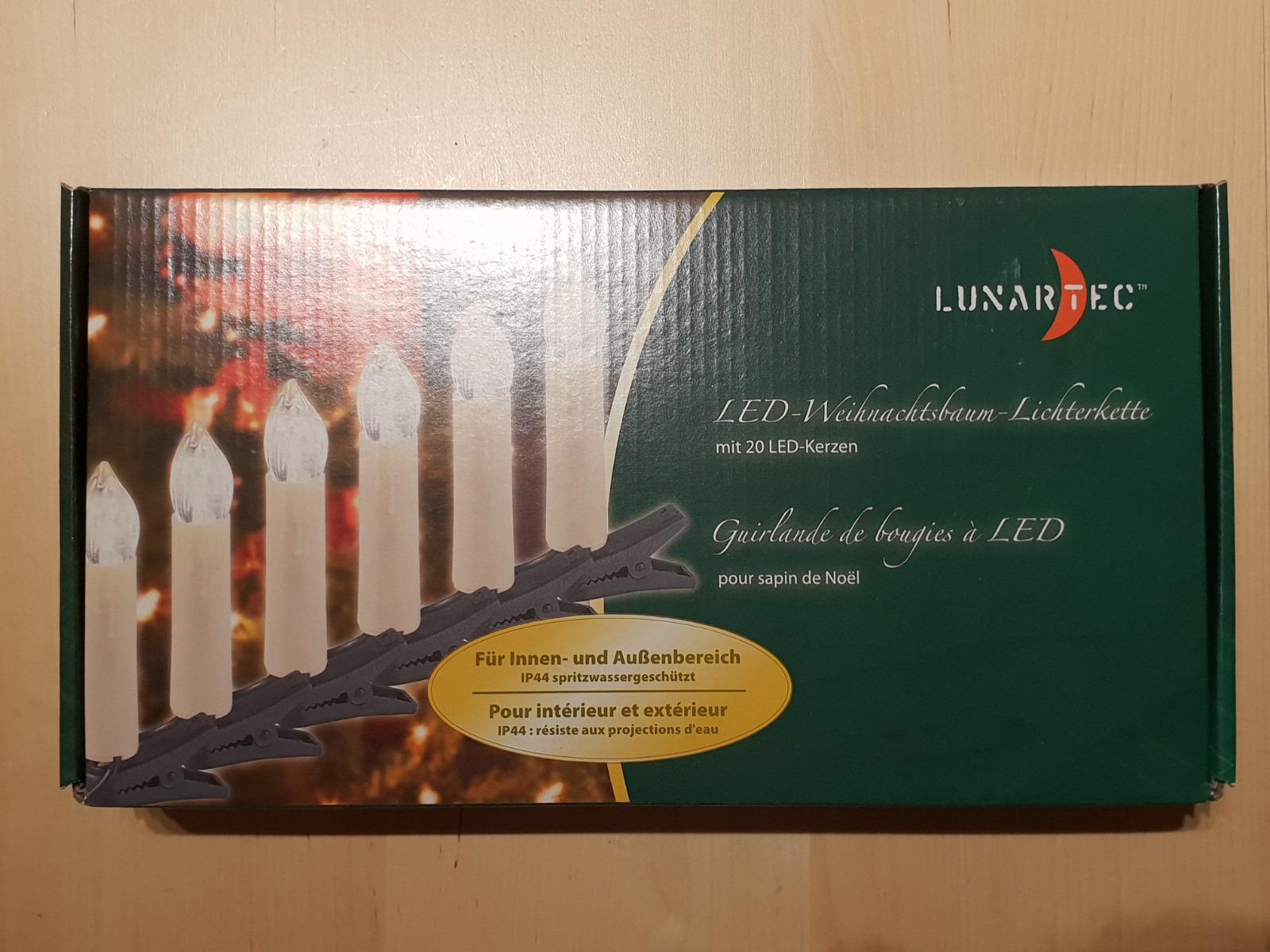 Lunartec Licht-Dekoration LED-Lichterkette 20 Kerzen warmweiß IP44