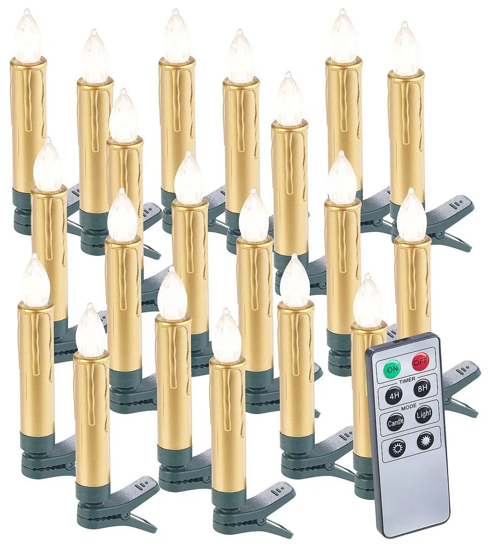 Lunartec Licht-Dekoration 20er LED-Christbaumkerzen gold mit Timer