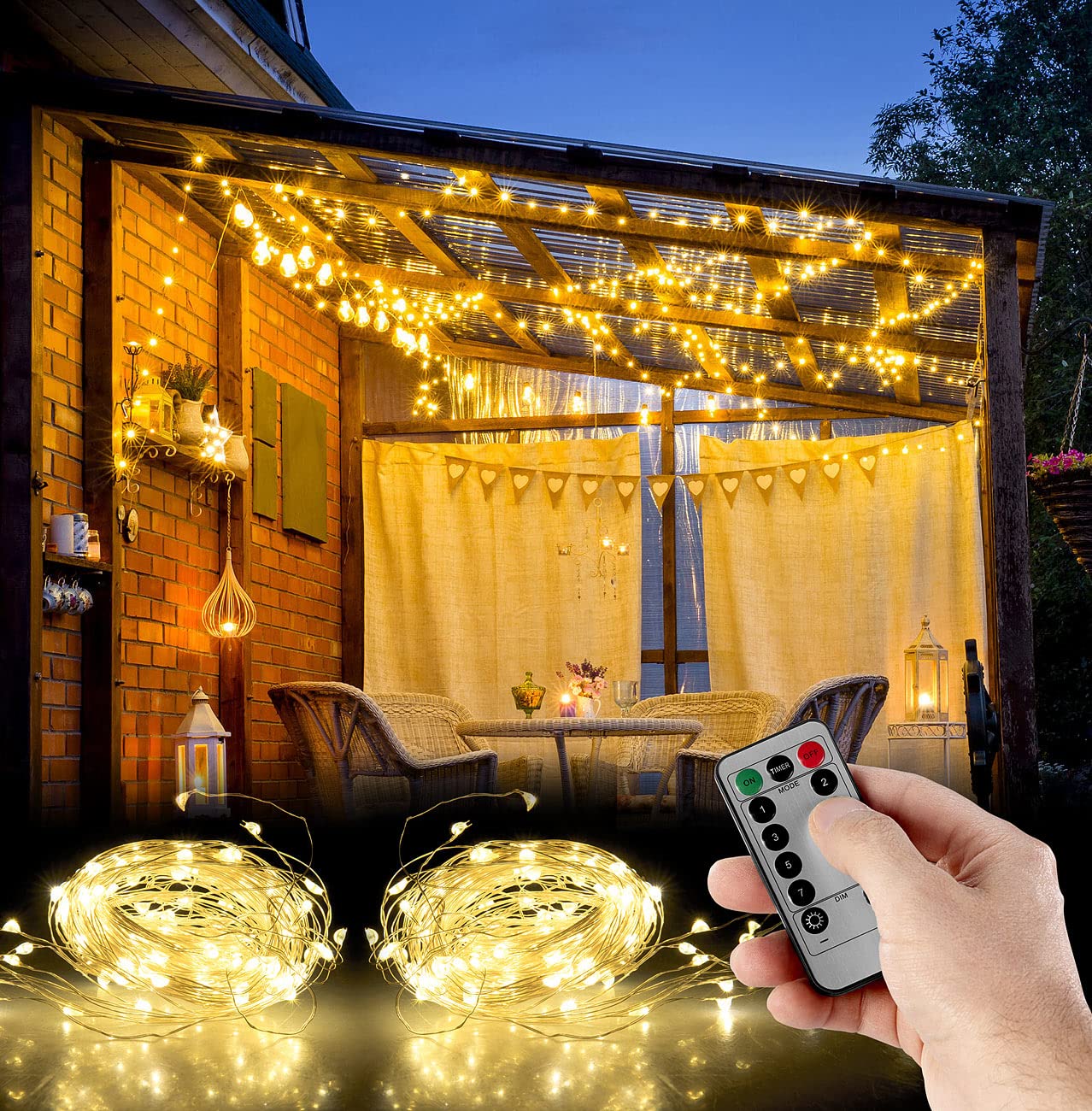 Lunartec Licht-Dekoration Lichtervorhang 300 LEDs warmweiß 2er-Set 3x3m