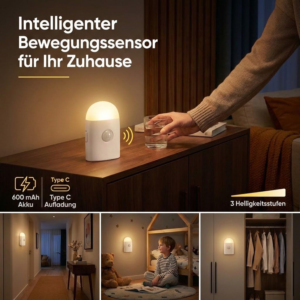 Bxroiu Lichterkette Nachtlicht LED Bewegungsmelder 2er-Pack