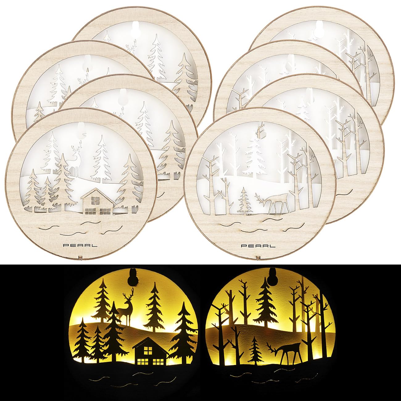 Lunartec Innenbeleuchtung Holzbilder LED warmweiß 8er-Set