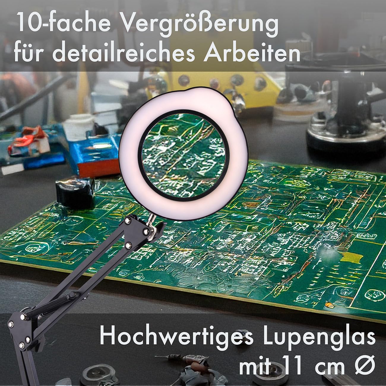 Lunartec LED-Uhren LED-Lupenleuchte 10-fach 500 lm dimmbar