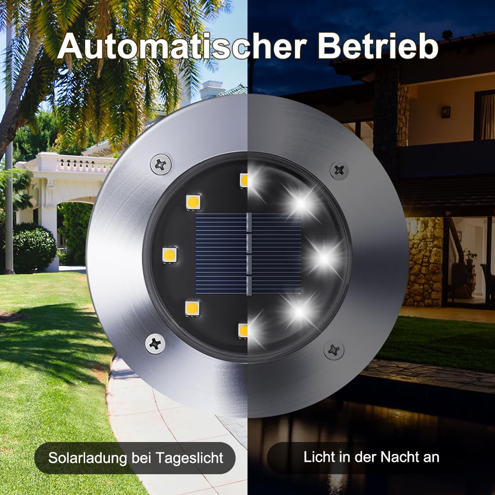 Qedertek Lighting Solar Bodenleuchten 8 Stück weiß IP65 Edelstahl