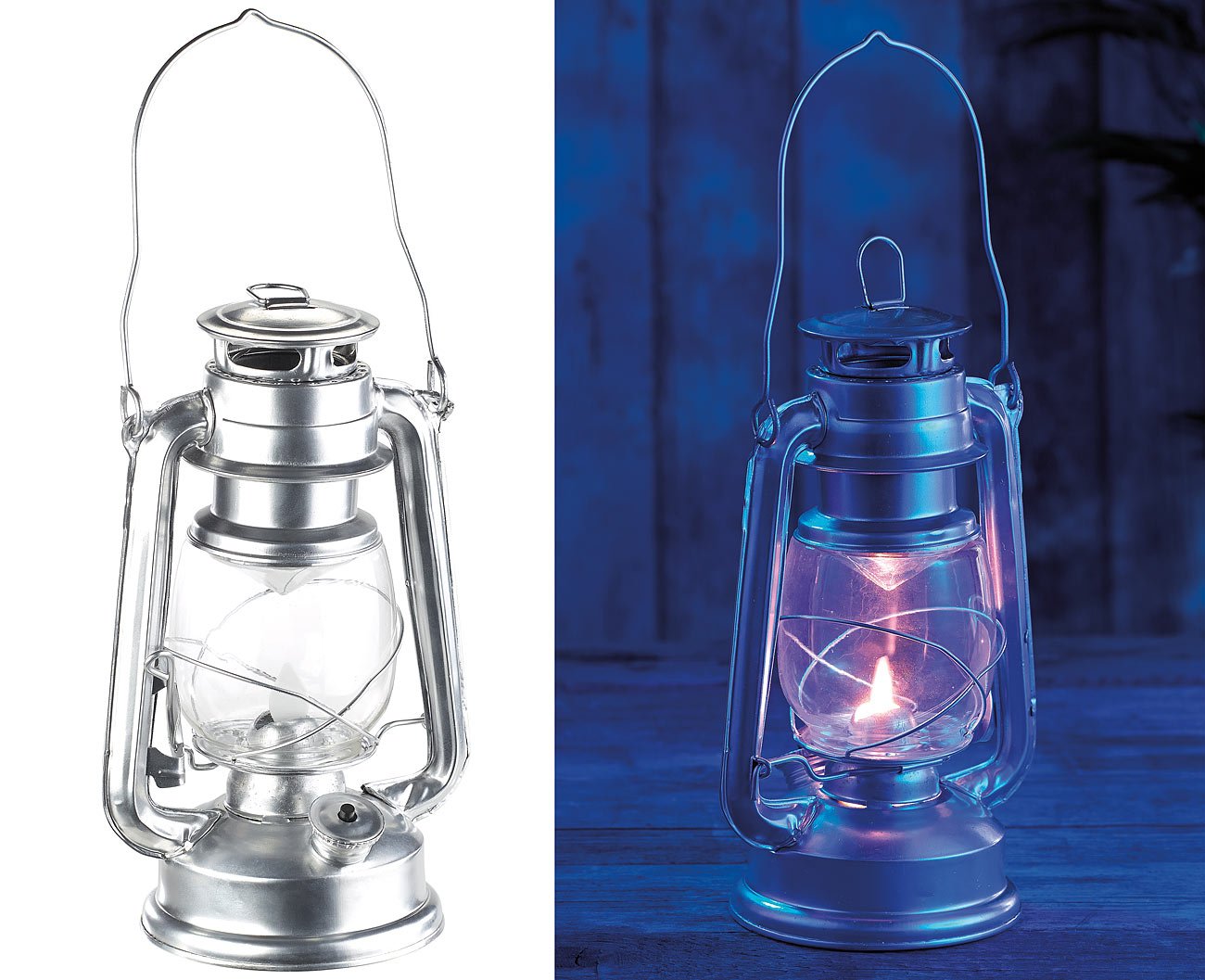 Lunartec Taschenlampen LED-Sturmlaterne silber batteriebetrieben