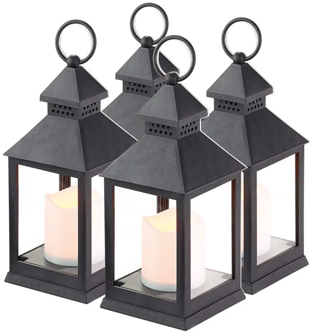 Lunartec Licht-Dekoration LED-Laterne schwarz mit Timer 4er-Set