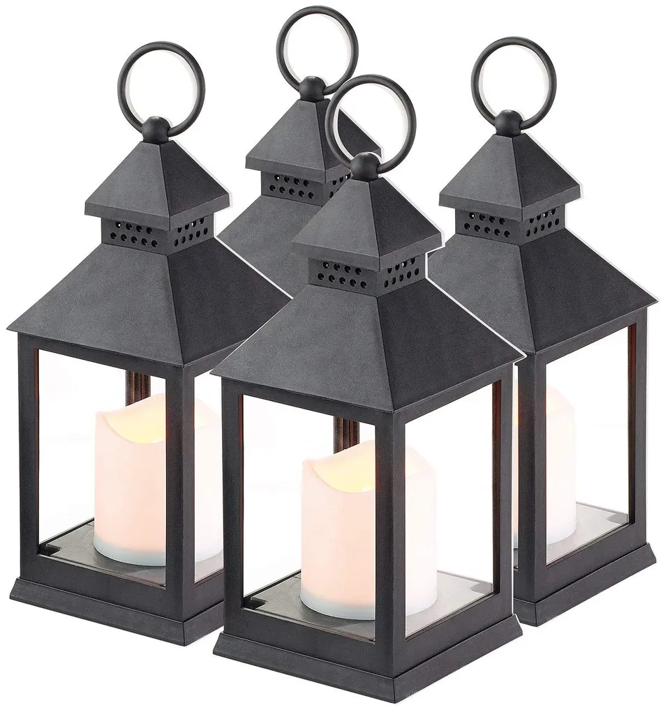 Lunartec Licht-Dekoration LED-Laterne schwarz mit Timer 4er-Set