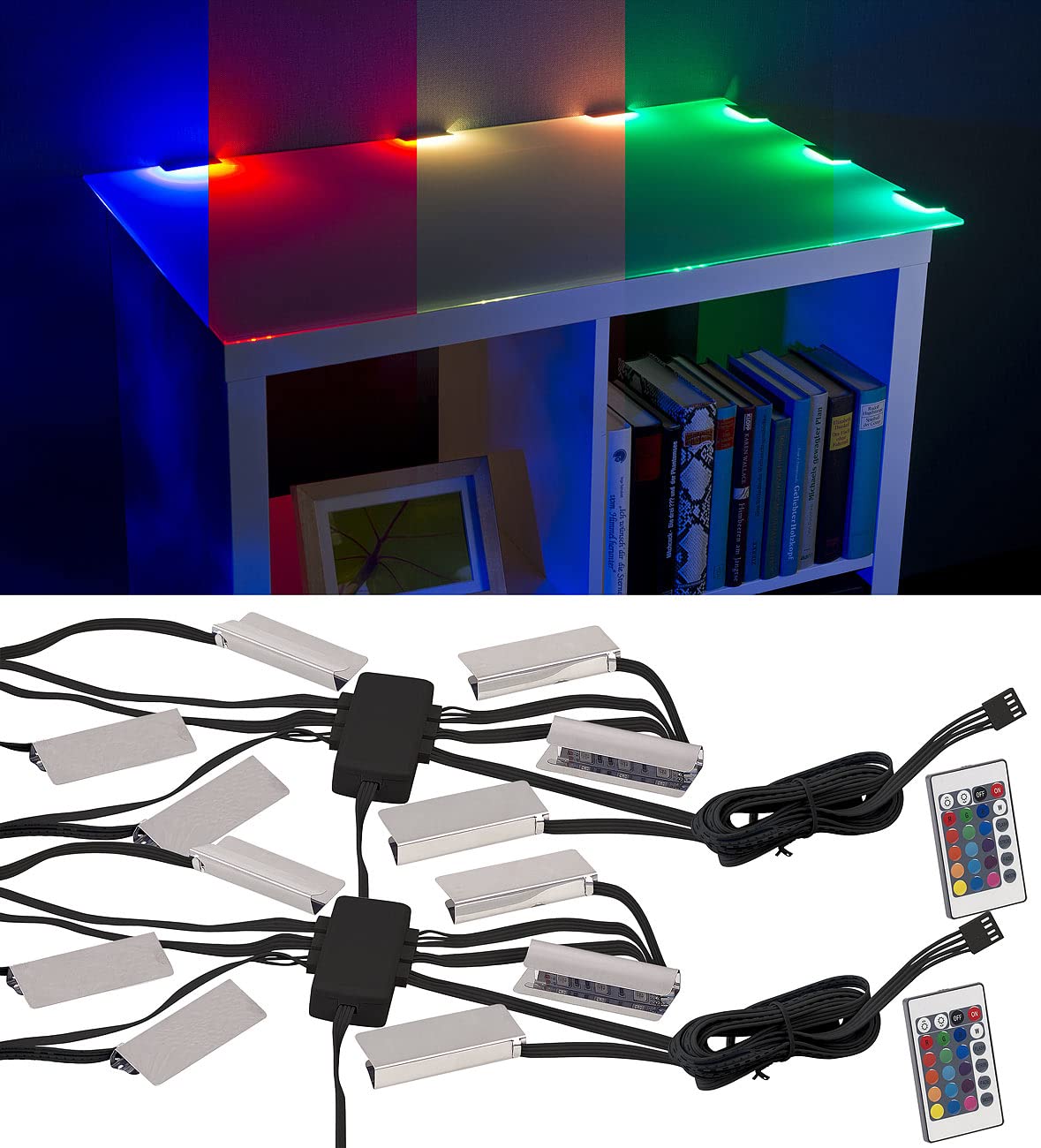 Lunartec Innenbeleuchtung LED-Glasbodenbeleuchtung 2er-Set RGB