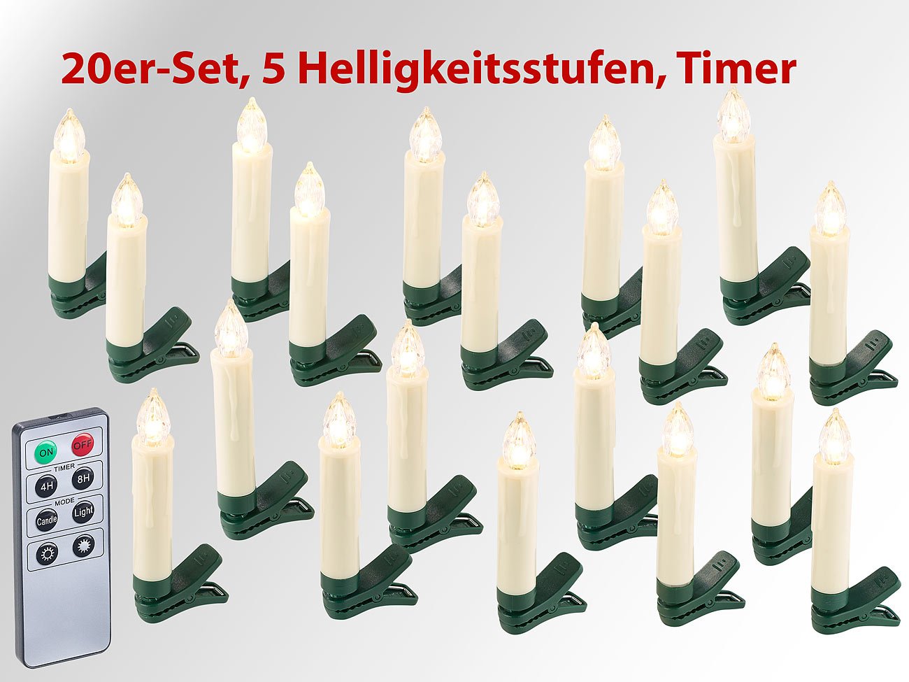 Lunartec Licht-Dekoration LED Kerzen 20er-Set weiß Timer