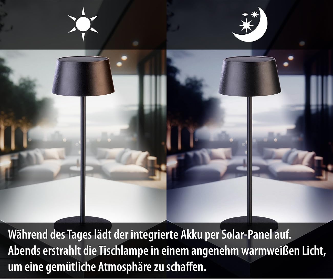 Lunartec Außenbeleuchtung 2er Solar-Tischlampe warmweiß dimmbar