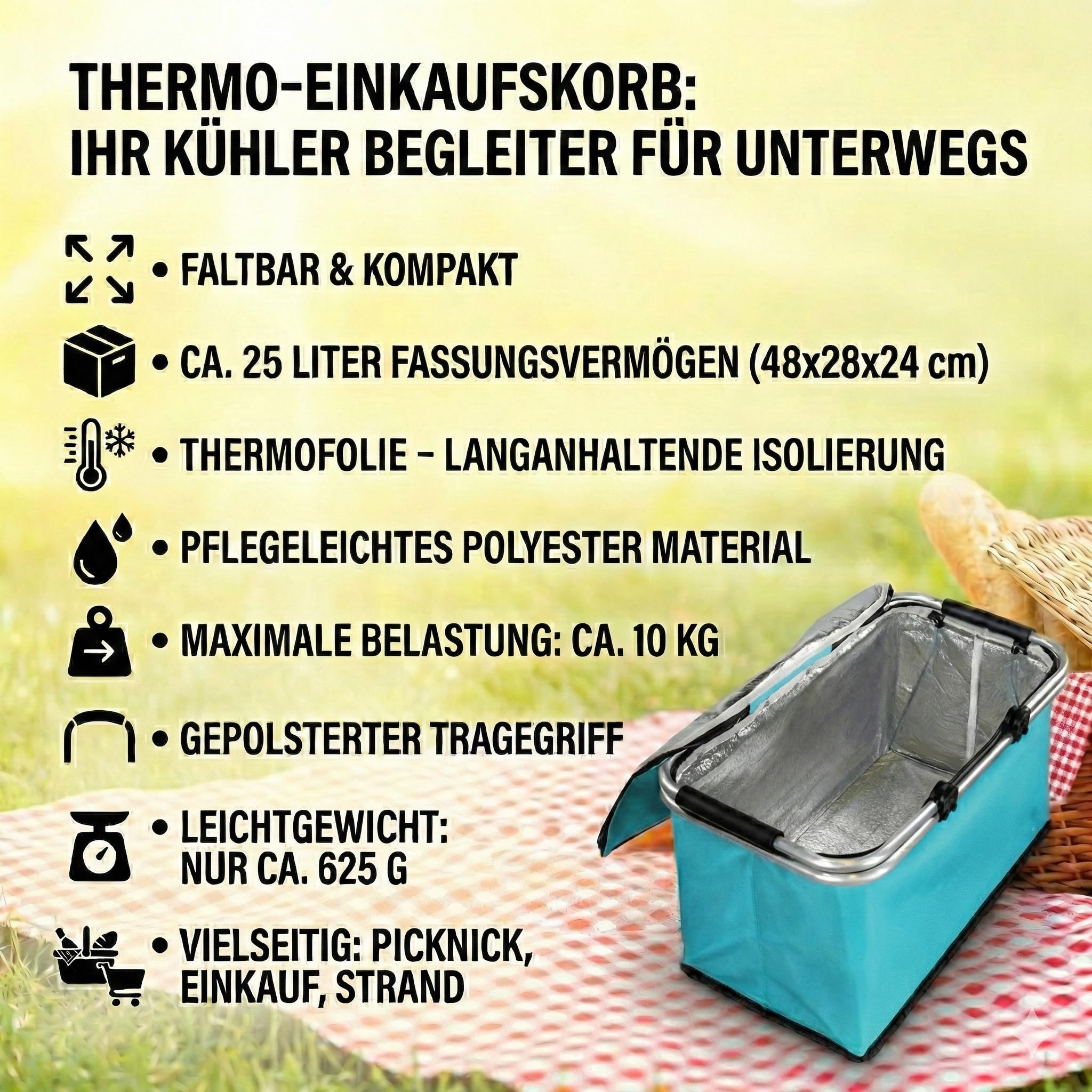 Bonetti Thermo-Einkaufskorb faltbar blau 25 Liter