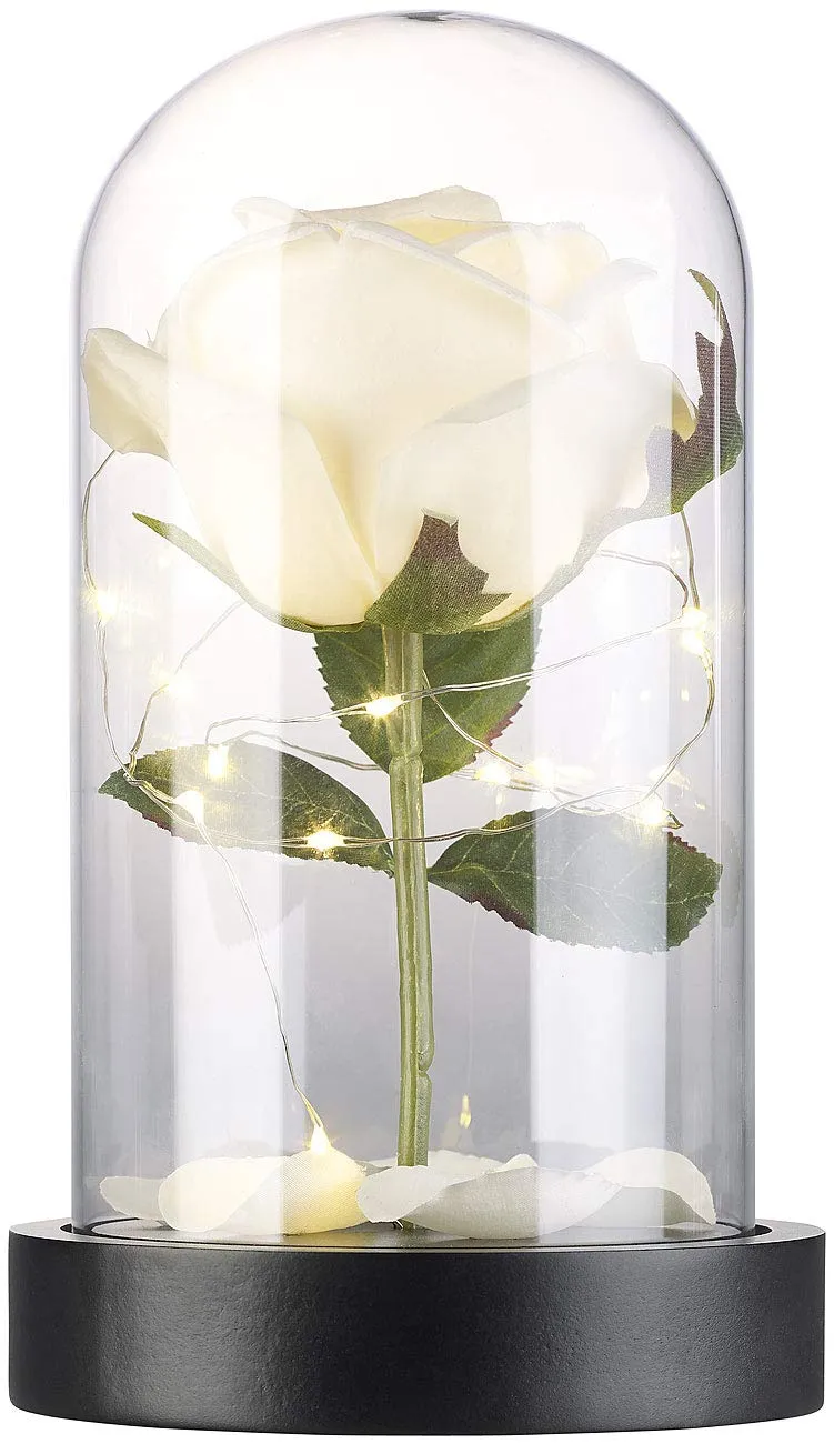 Lunartec LED Rose im Glas weiß warmweiß 25 LEDs Batterie