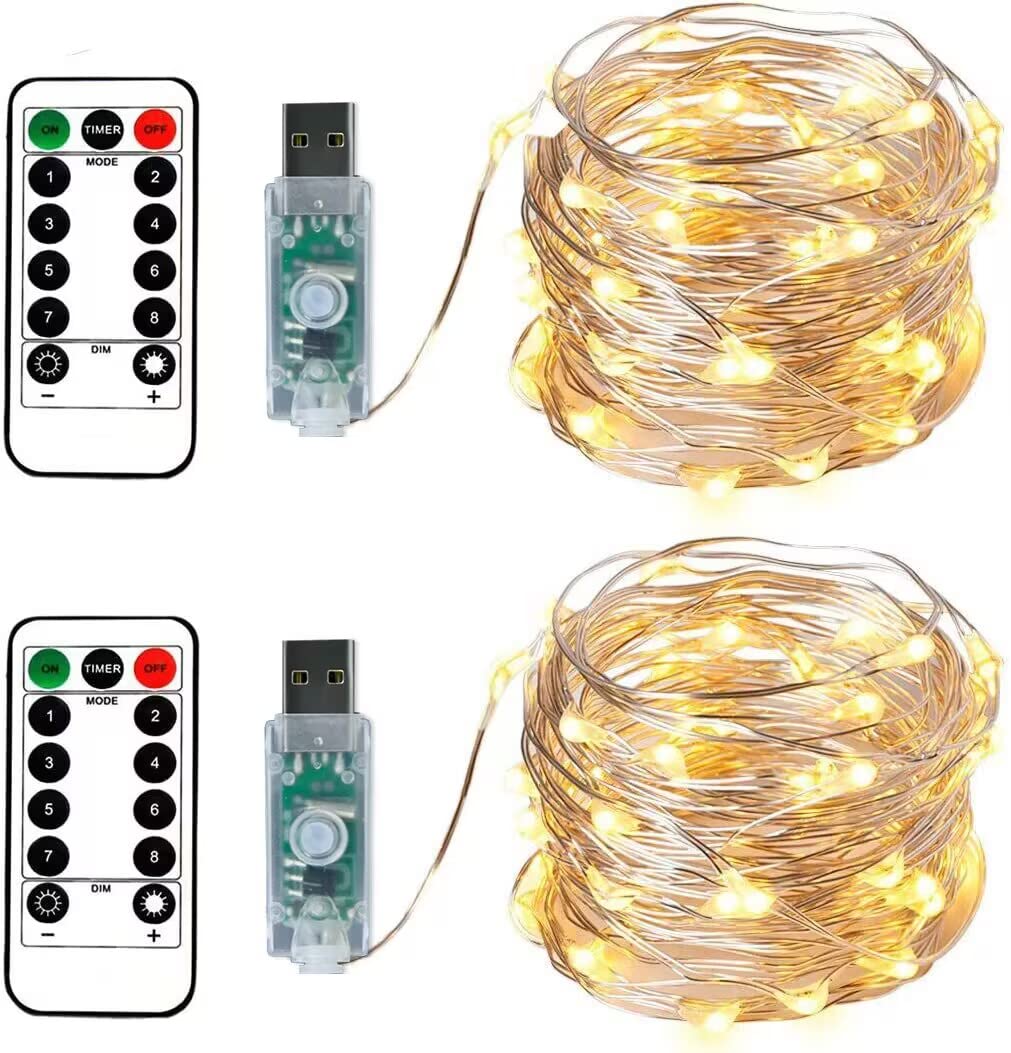 Bxroiu USB Lichterkette 10 m 100 LED Draht Warmweiß 2er