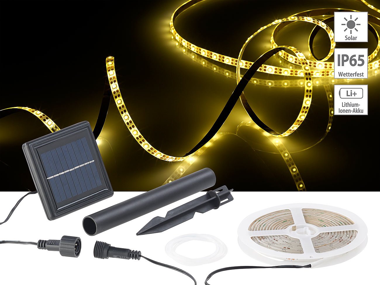 Lunartec Solar-LED-Band warmweiss 3 m 180 LEDs IP65