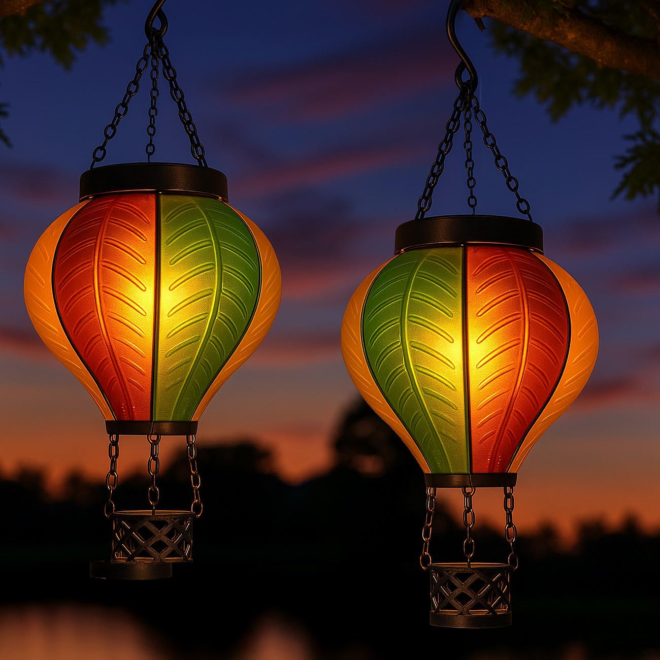 Lunartec Licht-Dekoration Solar-Laterne Heißluftballon 2er-Set zum Hängen