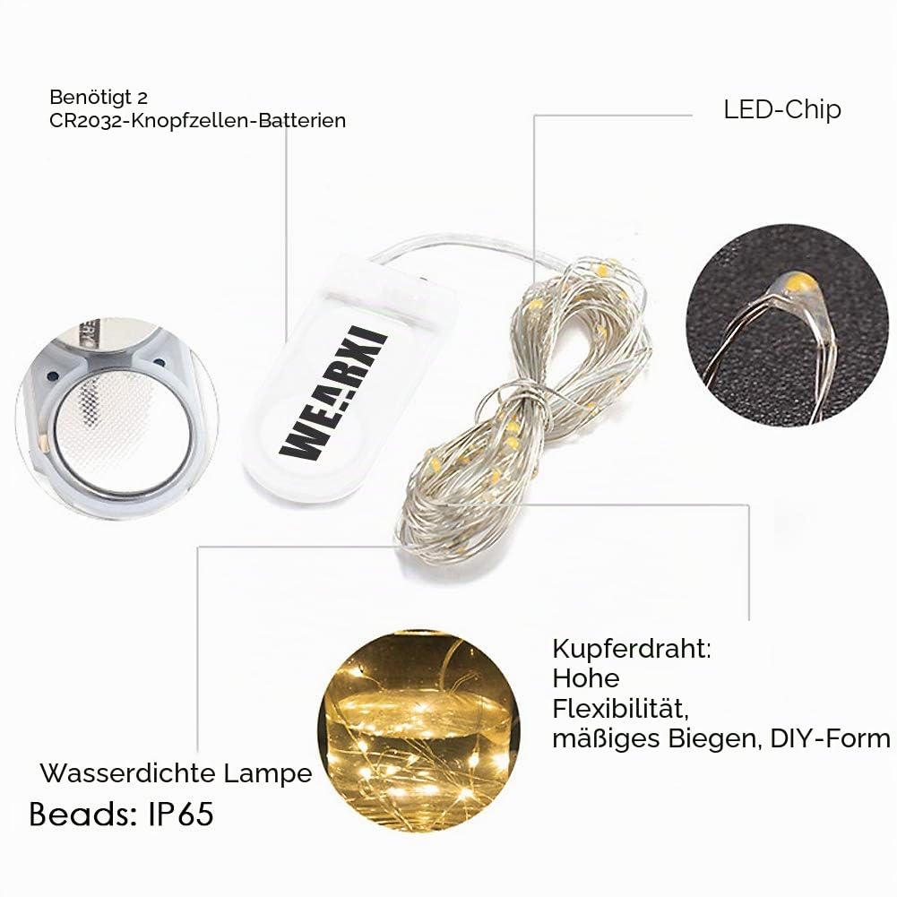 WEARXI Lichterkette Batterie 10x 2M 20 LED warmweiß innen