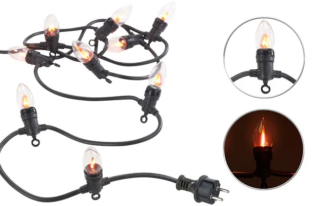 Lunartec Licht-Dekoration Flacker-Lichterkette 10x E14 4,2 m IP44