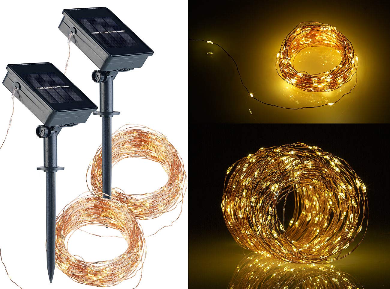 Lunartec Licht-Dekoration Solar-Lichterkette Kupfer 20m 200 LED 2er