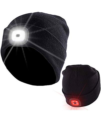 Lunartec Taschenlampen LED-Strickmütze schwarz USB 8 LEDs