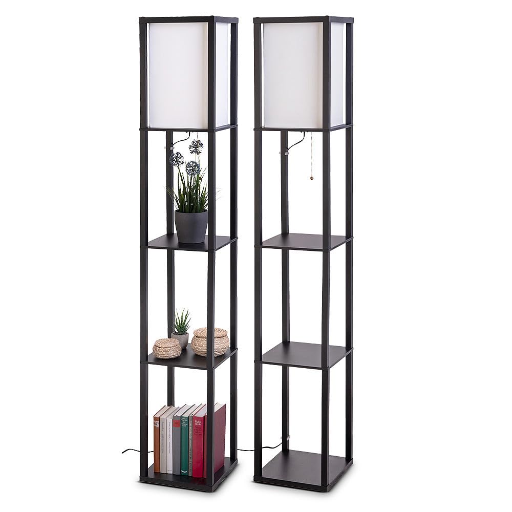 Lunartec Innenbeleuchtung Regal-Stehlampe Holz schwarz 2er-Set E27
