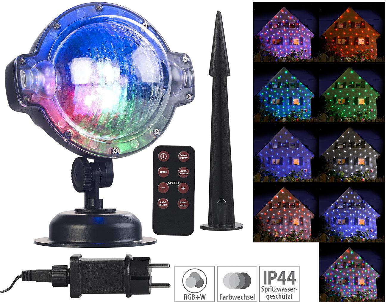 Lunartec Licht-Dekoration Schneefall Projektionslampe weiß RGB mit Timer