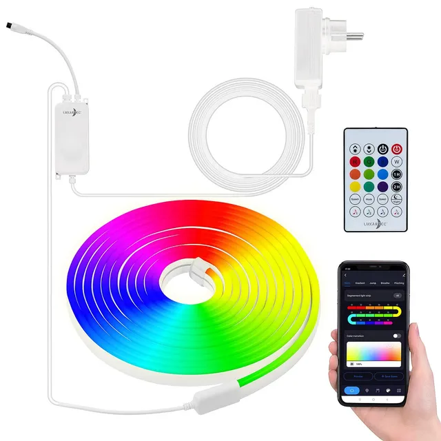 Lunartec Innenbeleuchtung WLAN Neon-Schlauch RGBW 5m IP65