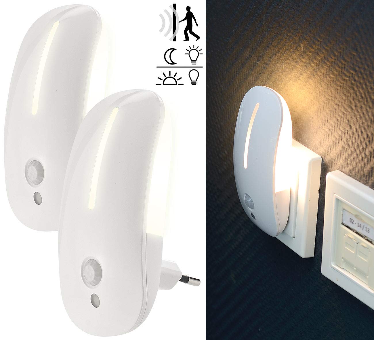 Lunartec Innenbeleuchtung LED-Nachtlicht mit Bewegungsmelder 2er-Set