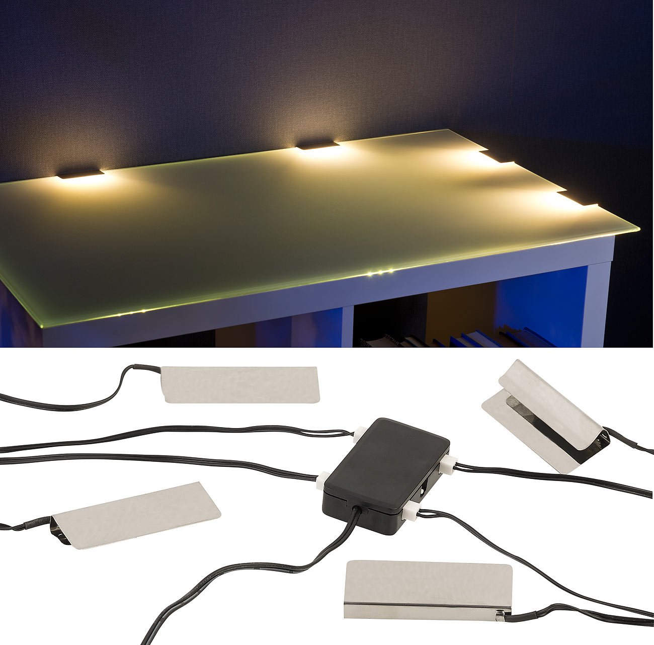 Lunartec Innenbeleuchtung LED-Glasbodenbeleuchtung 2er-Set warmweiß