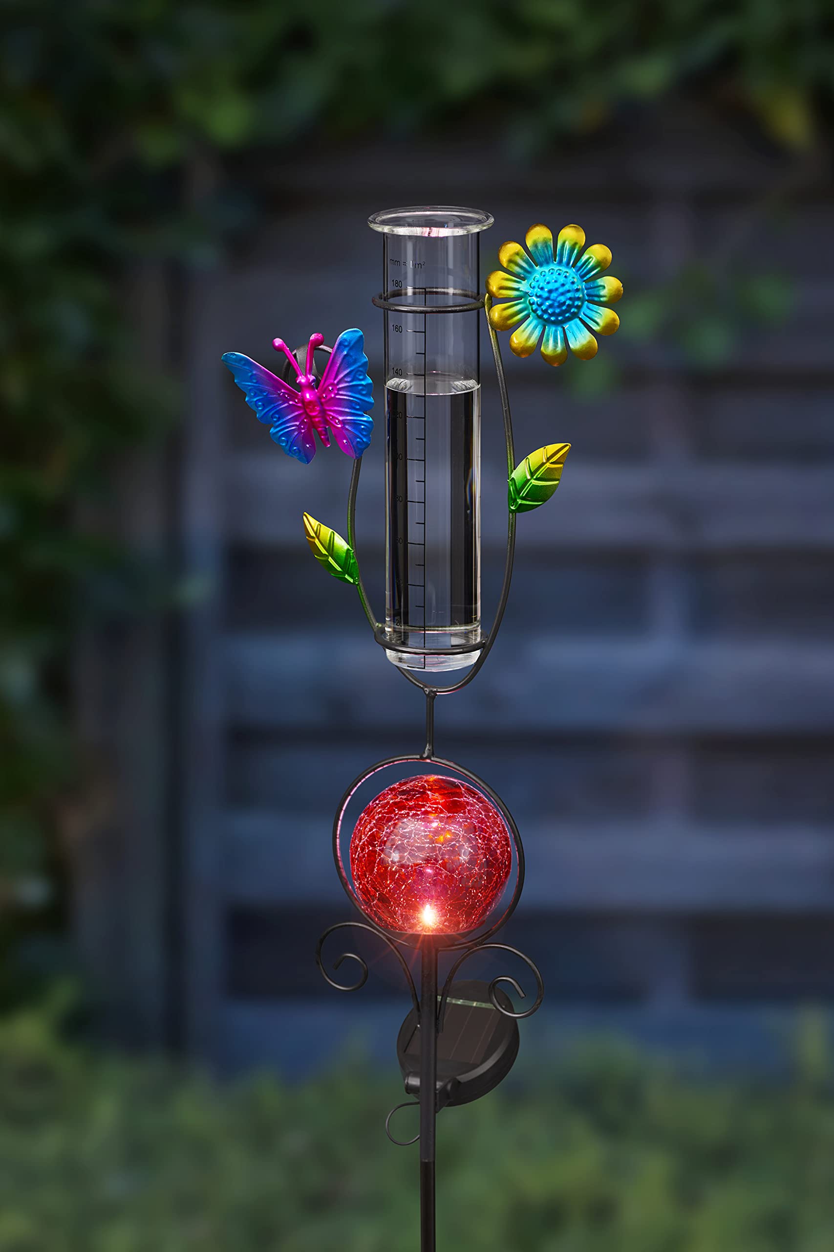 Bonetti Solar Lights Regenmesser LED rot Schmetterling 93 cm