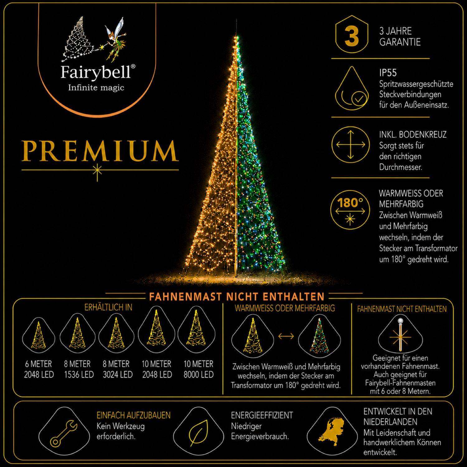 Fairybell Premium 6 Meter Weihnachtsbaum 2048 LED Luminous Switch