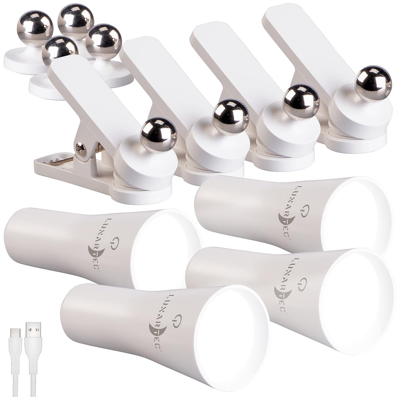 Lunartec Taschenlampen 3in1 Akku-Lampe weiß 4er-Set 150 lm