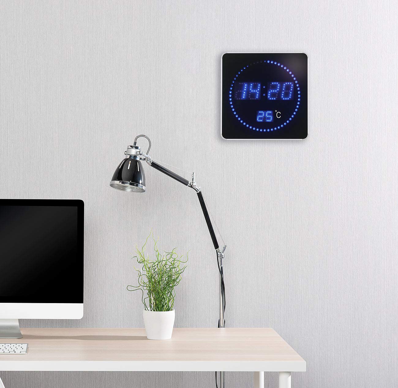 Lunartec LED-Uhren Funk-Tischuhr Wanduhr blau Thermometer 28cm