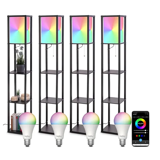 Lunartec Innenbeleuchtung Holzregal-Smarte Stehlampe schwarz 4er