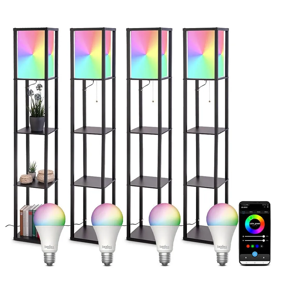 Lunartec Innenbeleuchtung Holzregal-Smarte Stehlampe schwarz 4er