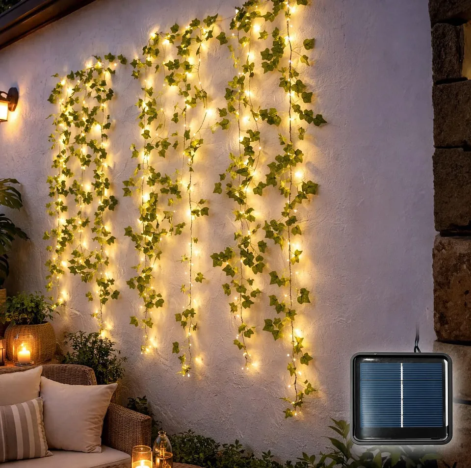 Lunartec Licht-Dekoration Solar Efeu-Lichterkette 12m 120 LEDs