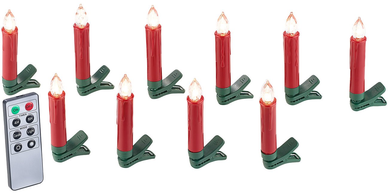 Lunartec Licht-Dekoration 20er LED-Weihnachtsbaumkerzen rot mit Fernbedienung