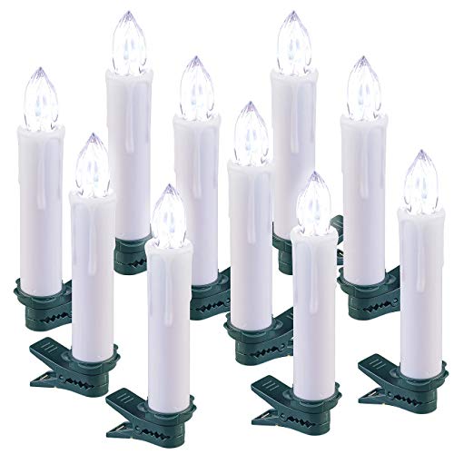 Lunartec Licht-Dekoration 10er FUNK-LED-Christbaumkerzen weiß