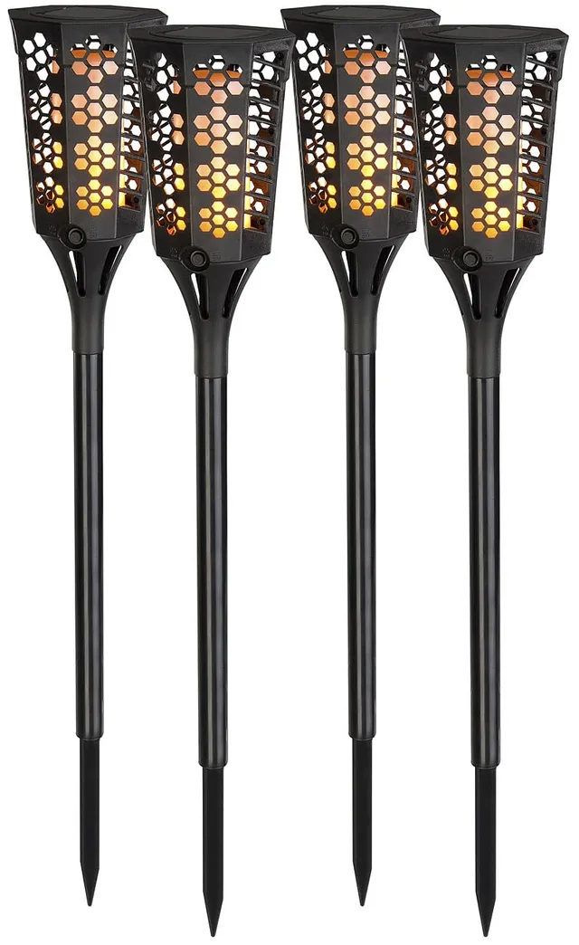 Lunartec Außenbeleuchtung LED-Solar-Gartenfackeln 4er-Set 78cm