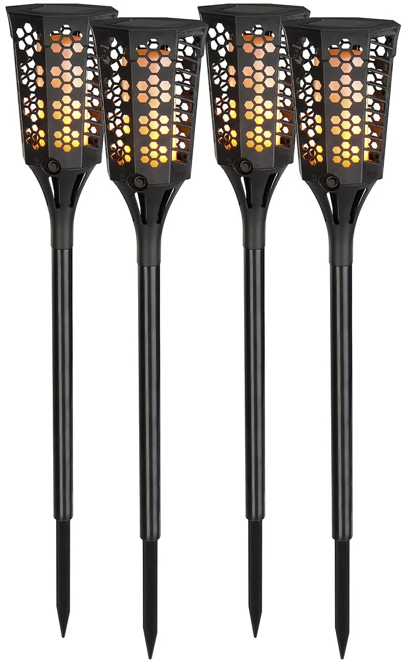Lunartec Außenbeleuchtung LED-Solar-Gartenfackeln 4er-Set 78cm