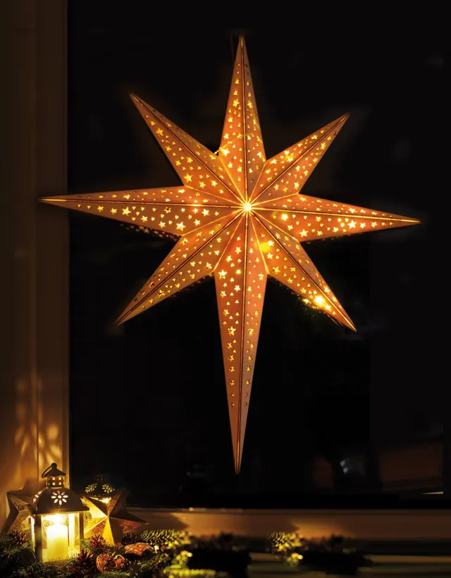 Bonetti Glowing Stars Holzstern 40 cm Ornament mit 10 LEDs
