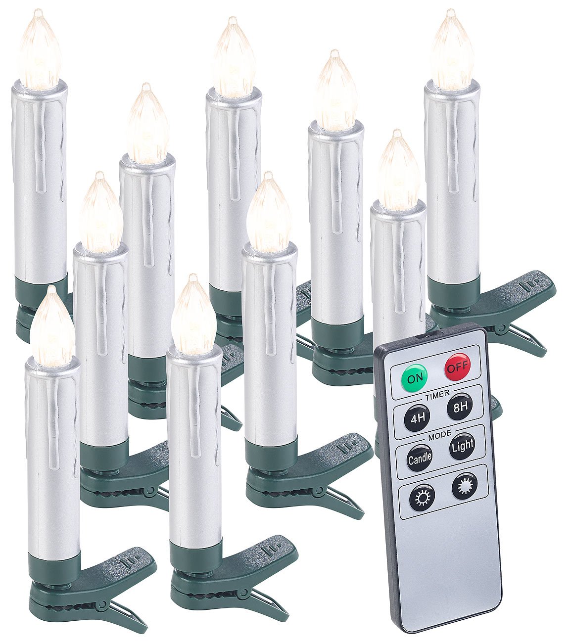 Lunartec Licht-Dekoration Christbaumkerzen LED 30er Silber Timer