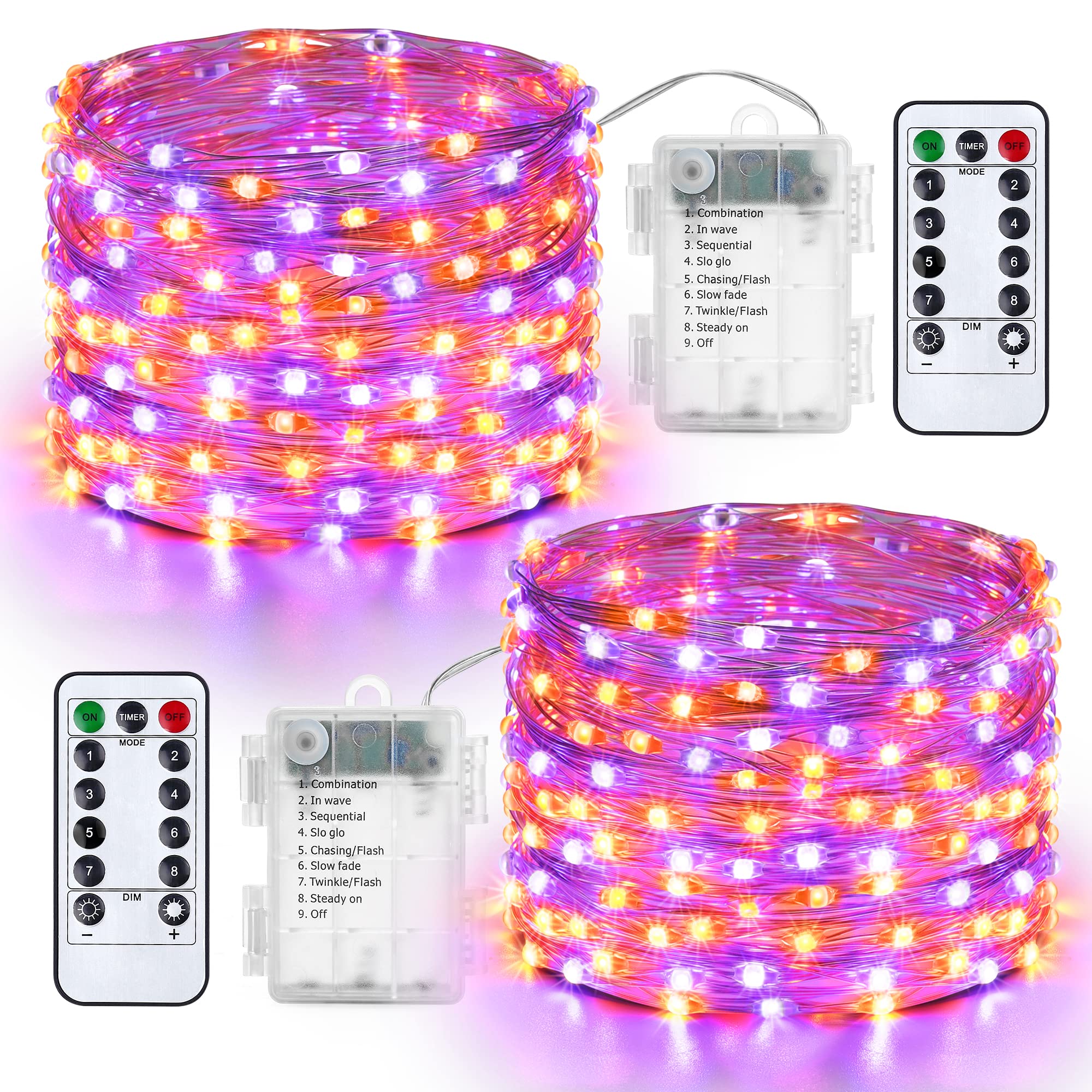 Qedertek Lichterkette 10 m 100 LED Draht Orange-Lila Batterie