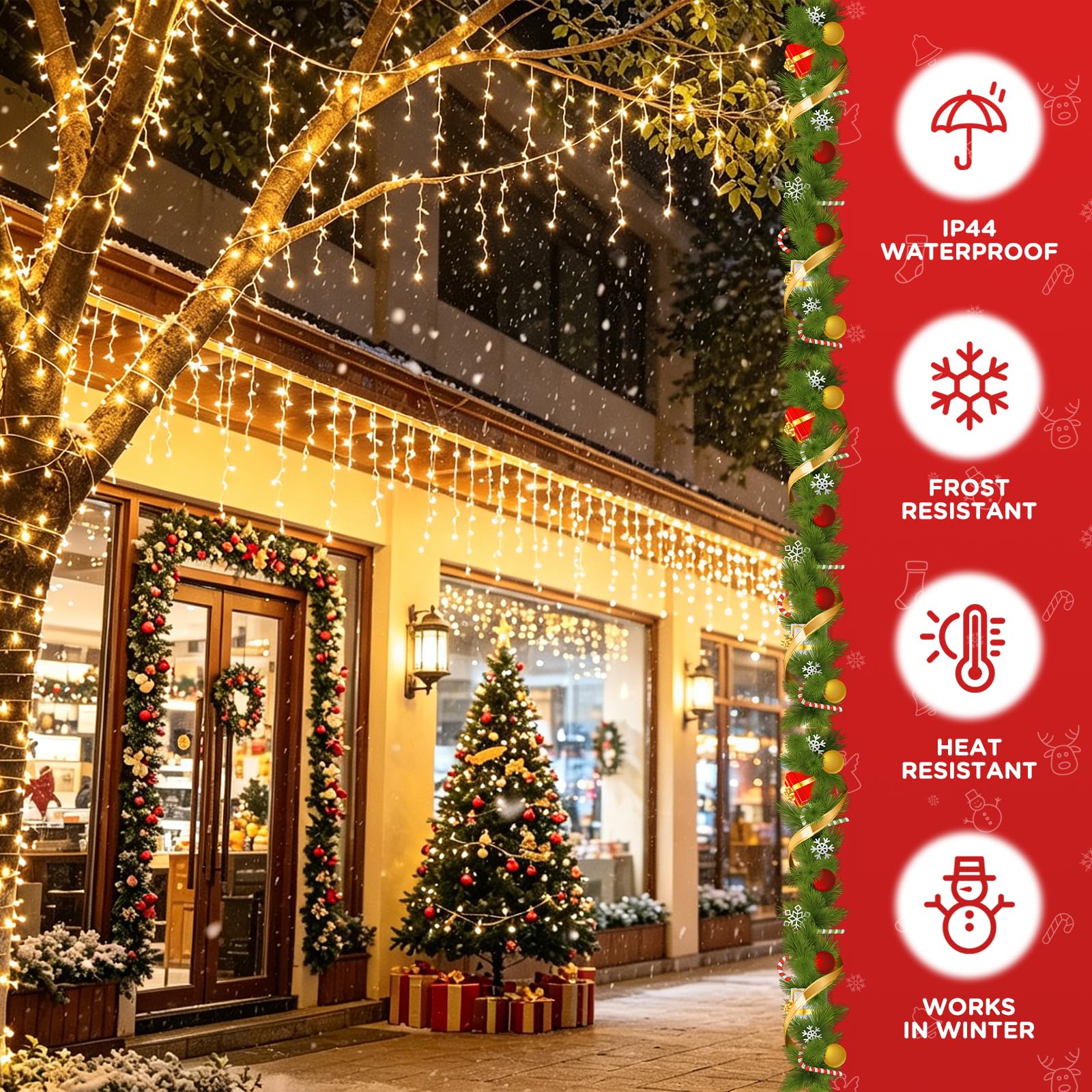 elktry Eisregen Lichterkette 20m 800 LED warmweiß mit Timer