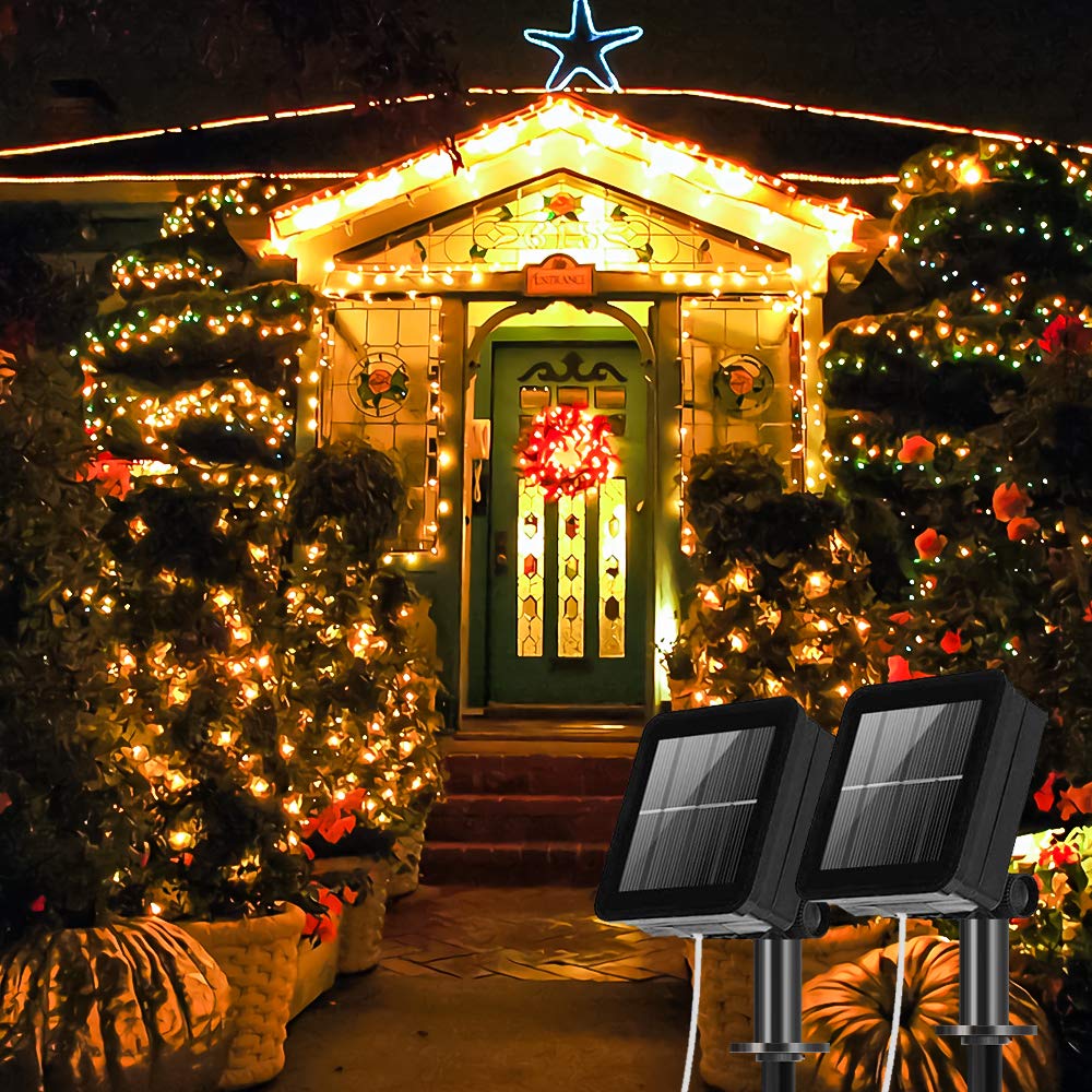 Bxroiu Lichterkette Solar 10m 100 LED warmweiß 2 Stück
