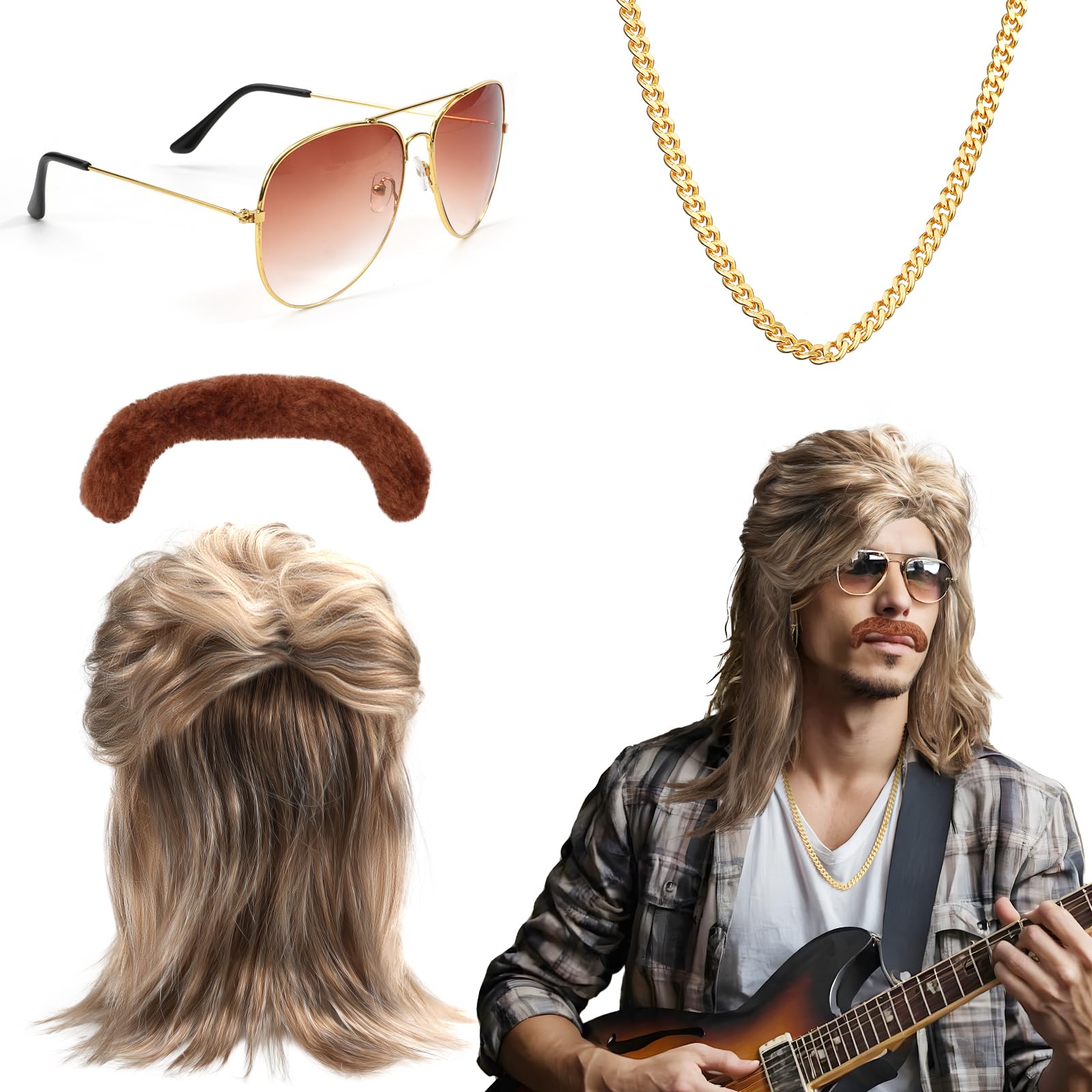 WEARXI Vokuhila Perücke Herren Blond 80er Kostüm-Accessoire