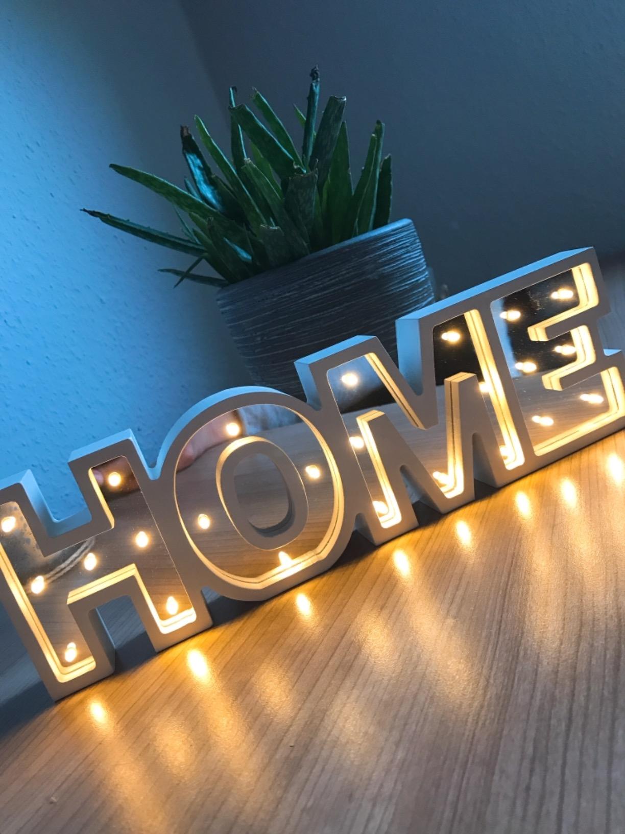 Lunartec LED-Schriftzug Home Holz Spiegel Timer batteriebetrieben